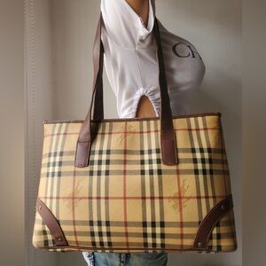 Burberry Beige and Brown Checkered Tote